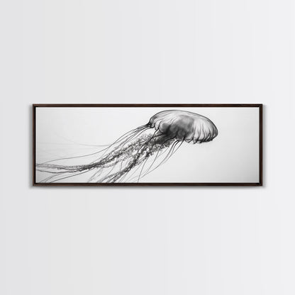 Quallen, Meeresströmung, Unterwasserwelt, Leinwanddruck, Wanddeko mit Meeresmotiven, Badezimmerkunst im Küstenstil, Minimalistische Meereskunst, Schwarz-Weiß