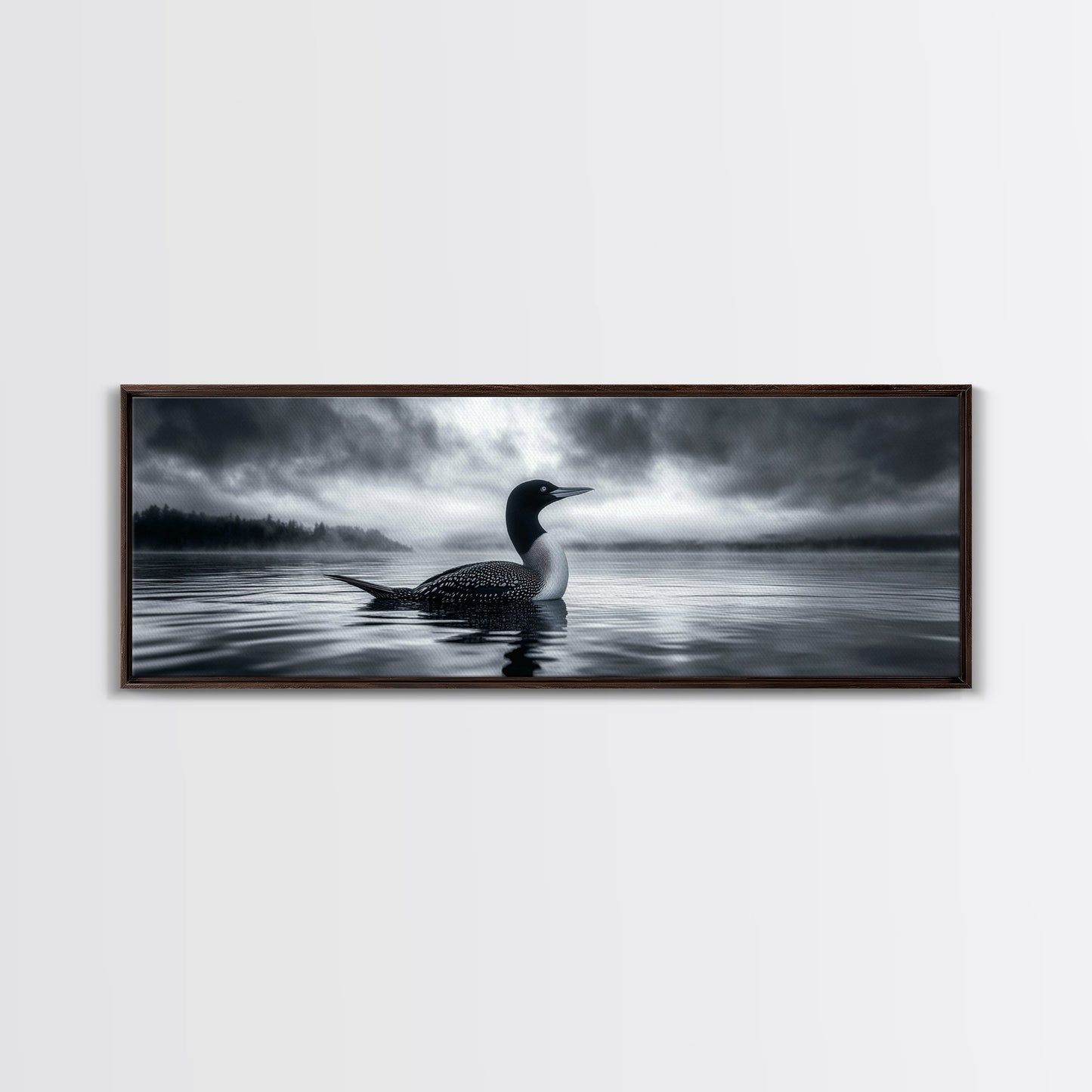 Northern Loon, Water Calm, Moody Wildlife, Canvas Print, Nature Wall Decor, Black and White Animal Art, Lakehouse Wall Art