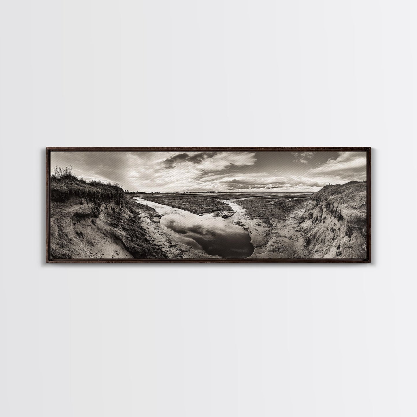 Marsh Landscape, Coastal Grasslands, Autumn Earth Tones, Framed Canvas Print, Fall Wall Art, Farmhouse Style, Rustic Entryway Decor