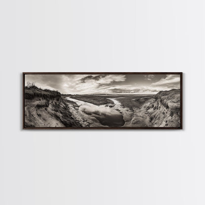 Marsh Landscape, Coastal Grasslands, Autumn Earth Tones, Framed Canvas Print, Fall Wall Art, Farmhouse Style, Rustic Entryway Decor