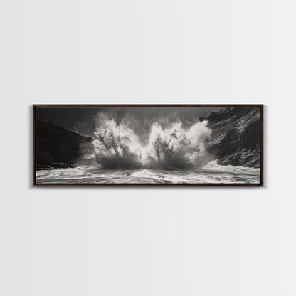 Ocean Splash, Powerful Wave Crash, Coastal Energy Wall Art, Framed Canvas Print, Modern Beach House Decor, Dynamic Living Room Art