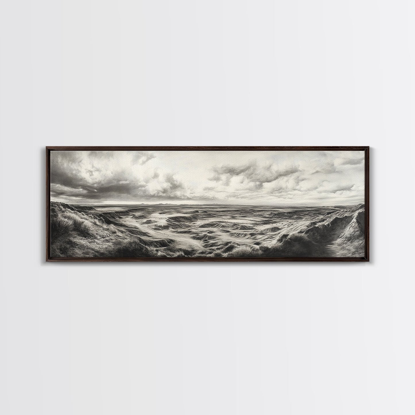 Desert Canyon Scene, Western Landscape, Vast Horizon, Framed Canvas Print, Rustic Wall Art, Neutral Earth Tones, Office Or Living Room