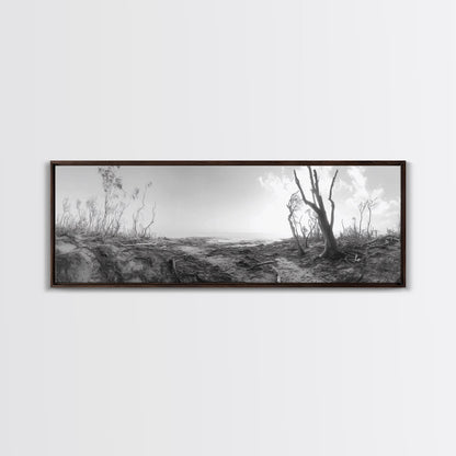 Windswept Coastal Trees, Driftwood Beach Landscape, Black White Canvas Print, Autumn Wall Art, Nature-Inspired Living Room Decor