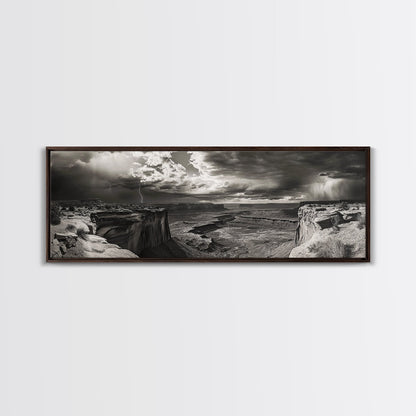 Canyon Storm, Desert Lightning, Dramatic Skies, Framed Canvas Print, Rustic Landscape Wall Art, Living Room Western Decor