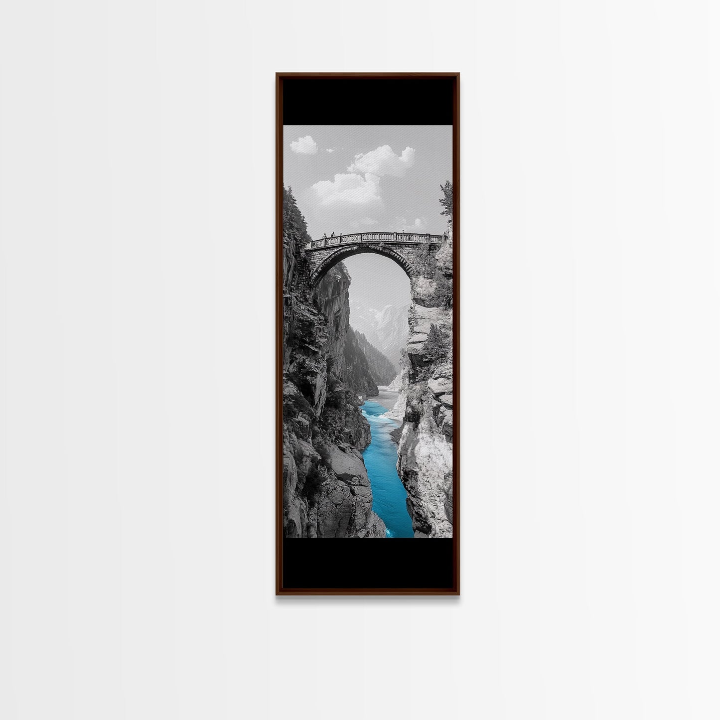 Canyon Bridge, Turquoise River, Scenic View, Majestic Nature, Framed Canvas Print, Living Room Art, Travel Inspired Wall Decor