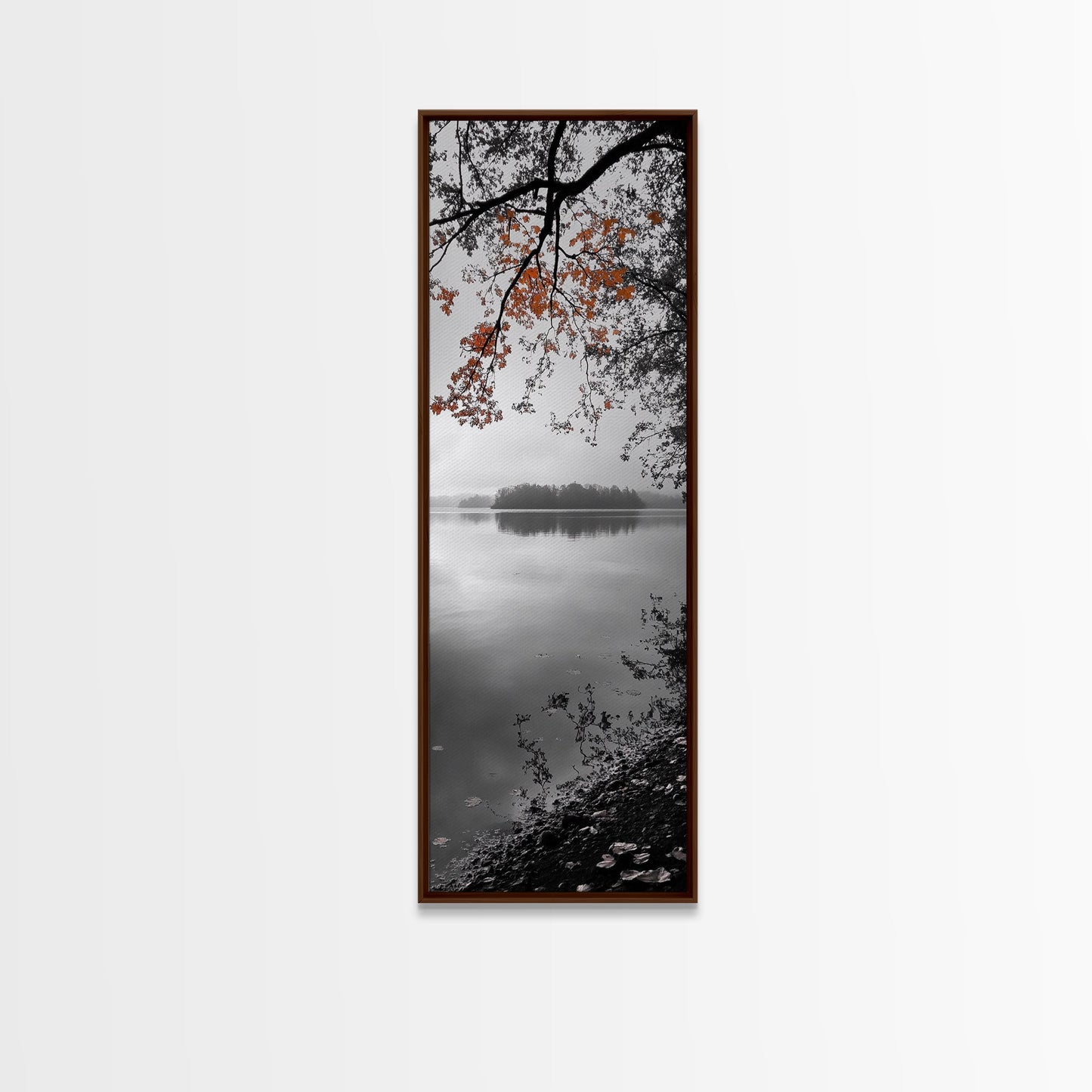 Autumn Leaves, Peaceful Lake, Misty Morning, Nature Silence, Canvas Print, Fall Wall Art, Neutral Bedroom Decor, Minimalist Photography