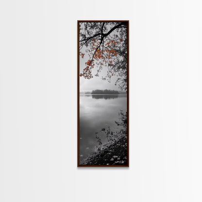 Autumn Leaves, Peaceful Lake, Misty Morning, Nature Silence, Canvas Print, Fall Wall Art, Neutral Bedroom Decor, Minimalist Photography