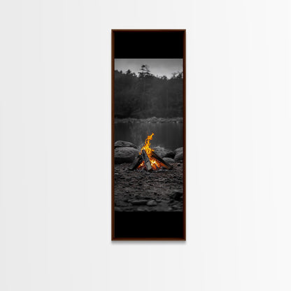 Campfire Serenity, Rustic Landscape, Outdoor Flames, Canvas Print, Cabin Wall Art, Autumn Nature Decor, Adventure Themed Art