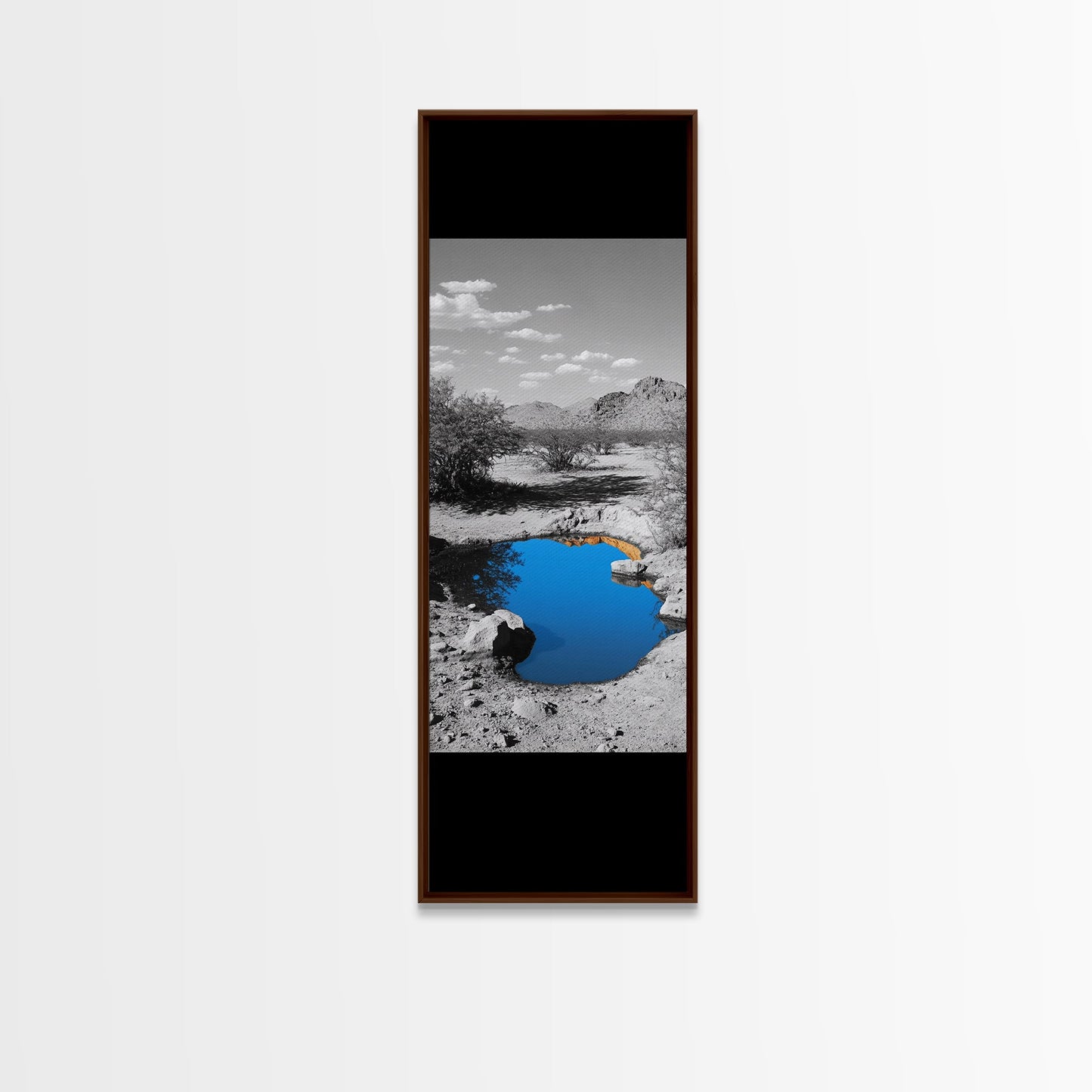 Blue Oasis, Desert Pool, Tranquil Reflection, Minimalist Landscape, Framed Canvas Print, Serene Entryway Wall Art, Calm Southwestern Decor