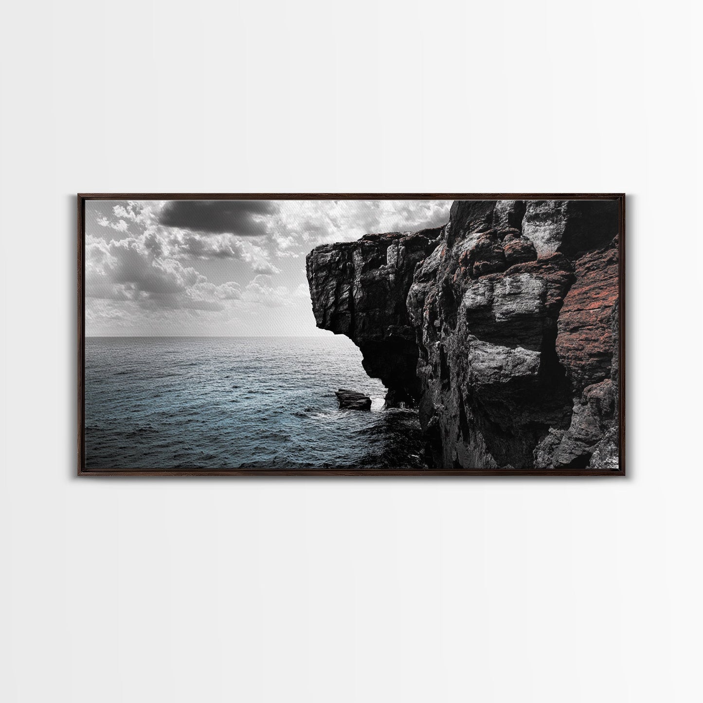 Cliff Edge, Ocean Drop, Moody Seascape, Dramatic Rock Face, Canvas Print modern landscape art, monochrome minimalist decor, bedroom wall art