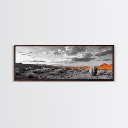 Arizona Desert Cactus, Orange Sunset Landscape, Saguaro Art, Framed Canvas Print, Western Wall Decor, Rustic Living Room Accent