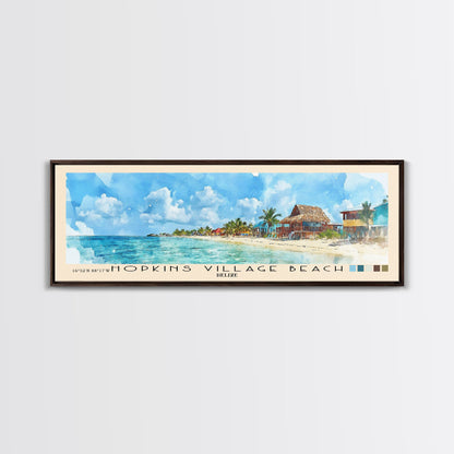 Hopkins Village Beach, Belize Watercolor Beach Print, Vacation Gift, Belize Wall Art, Framed Canvas Print, Framed Beach Painting