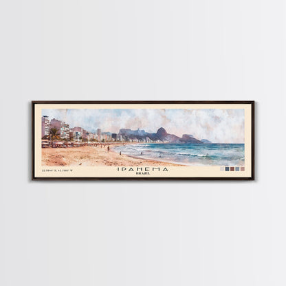 Ipanema, Brazil Watercolor Print, Vacation Gift, Brazil Wall Art, Beach Painting, Beach Decor, Large Wall Art, Wood Frame Art
