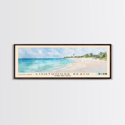 Lighthouse Beach, Turks and Caicos Watercolor Beach Print, Vacation Gift, Turks and Caicos Wall Art, Framed Canvas Print, Framed Beach Painting