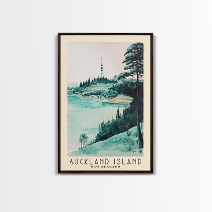 Auckland Island, New Zealand Watercolor Print, Vacation Gift, New Zealand Wall Art, Beach Painting, Beach Decor, Large Wall Art, Wood Frame Art