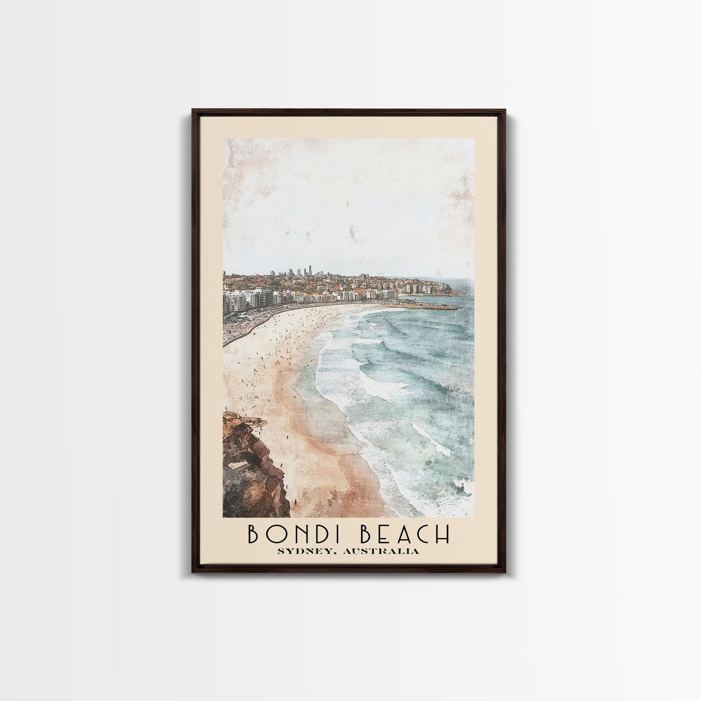 Bondi Beach, Sydney, Australia Watercolor Print, Vacation Gift, Sydney, Australia Wall Art, Beach Painting, Beach Decor, Large Wall Art, Wood Frame Art