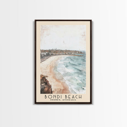 Bondi Beach, Sydney, Australia Watercolor Print, Vacation Gift, Sydney, Australia Wall Art, Beach Painting, Beach Decor, Large Wall Art, Wood Frame Art