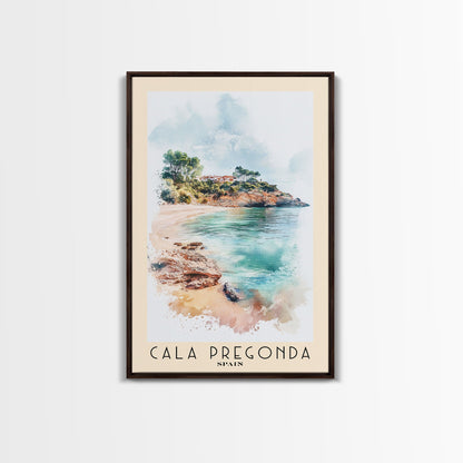 Cala Pregonda, Spain Watercolor Print, Vacation Gift, Spain Wall Art, Beach Painting, Beach Decor, Large Wall Art, Wood Frame Art