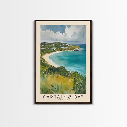 Captain's Bay, Anguila Watercolor Print, Vacation Gift, Anguila Wall Art, Beach Painting, Beach Decor, Large Wall Art, Wood Frame Art