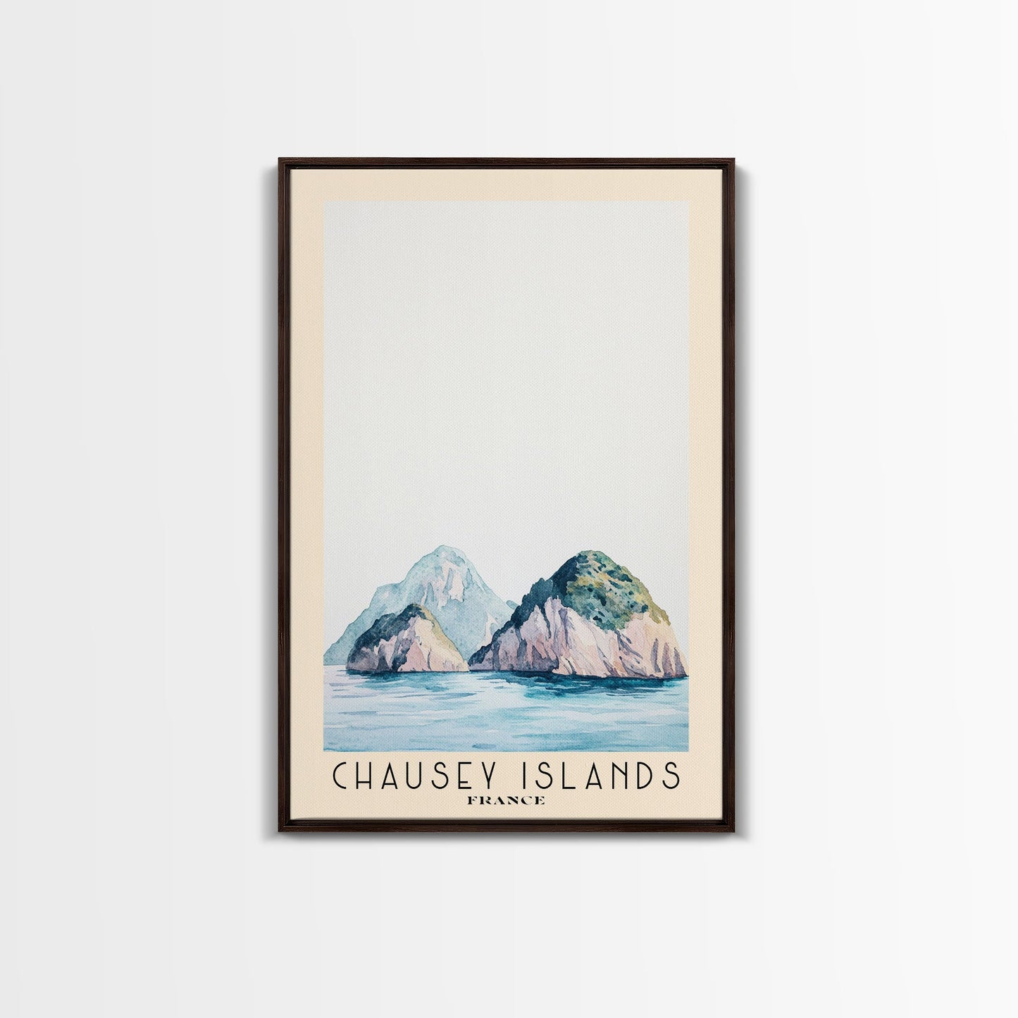 Chausey Islands, France Watercolor Beach Print, Vacation Gift, France Wall Art, Framed Canvas Print, Framed Beach Painting