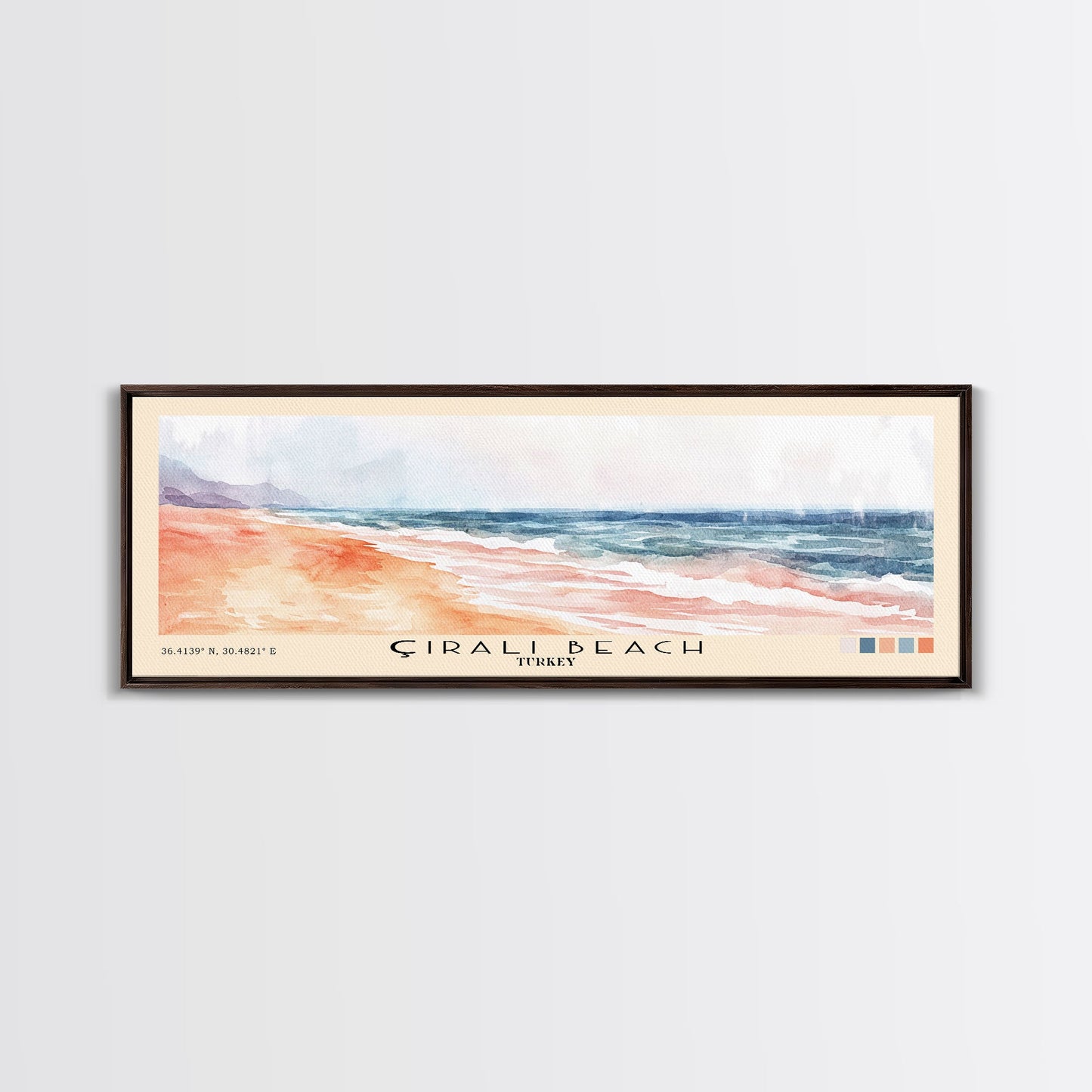 Çıralı Beach, Turkey Watercolor Print, Vacation Gift, Turkey Wall Art, Beach Painting, Beach Decor, Large Wall Art, Wood Frame Art