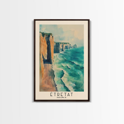 Étretat, France Watercolor Print, Vacation Gift, France Wall Art, Beach Painting, Beach Decor, Large Wall Art, Wood Frame Art