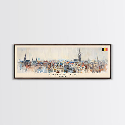 Bruges Belgium Panoramic Travel Poster, Framed Canvas Print or Metal Wall Art, Travel Art, Home Decor, Panoramic Painting, Midcentury Art