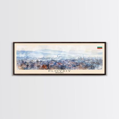 Plovdiv Bulgaria Travel Art, City Art, Framed Canvas Print or Metal Wall Art, Europe Travel Poster, Panoramic Wall Art, Extra Wide Wall Art