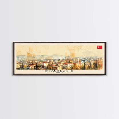 Diyarbakr Turkey Panoramic Travel Poster, Framed Canvas Print or Metal Wall Art, Travel Art, Home Decor, Panoramic Painting, Midcentury Art
