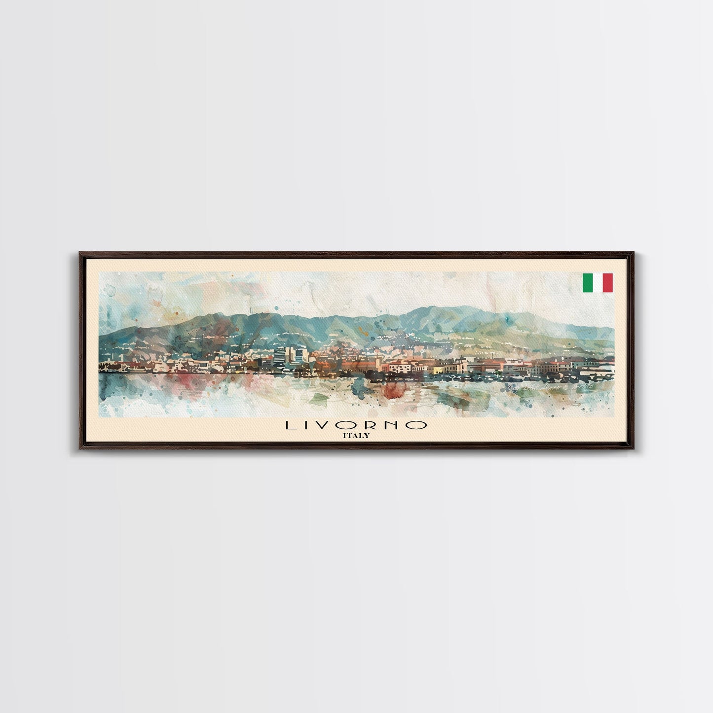 Livorno Italy Panoramic Travel Poster, Framed Canvas Print or Metal Wall Art, Travel Art, Home Decor, Panoramic Painting, Midcentury Art