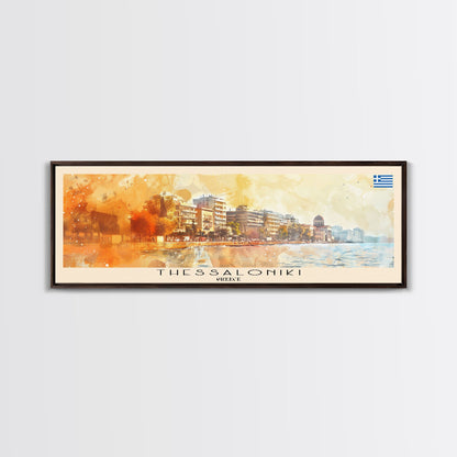 Thessaloniki Greece Travel Art, City Art, Framed Canvas Print or Metal Wall Art, Europe Travel Poster, Panoramic Wall Art, Extra Wide Wall Art
