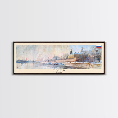 Reisekunst aus Twer, Russland, Stadtkunst, gerahmter Leinwanddruck oder Wandbild aus Metall, Europa-Reiseposter, Panorama-Wandbild, extra breites Wandbild