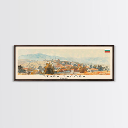 Stara Zagora Bulgaria Wall Art, Panoramic Travel Poster, Panoramic Framed Canvas Print, City Wall Art, Wall Hanging Home Decor, Travel Art