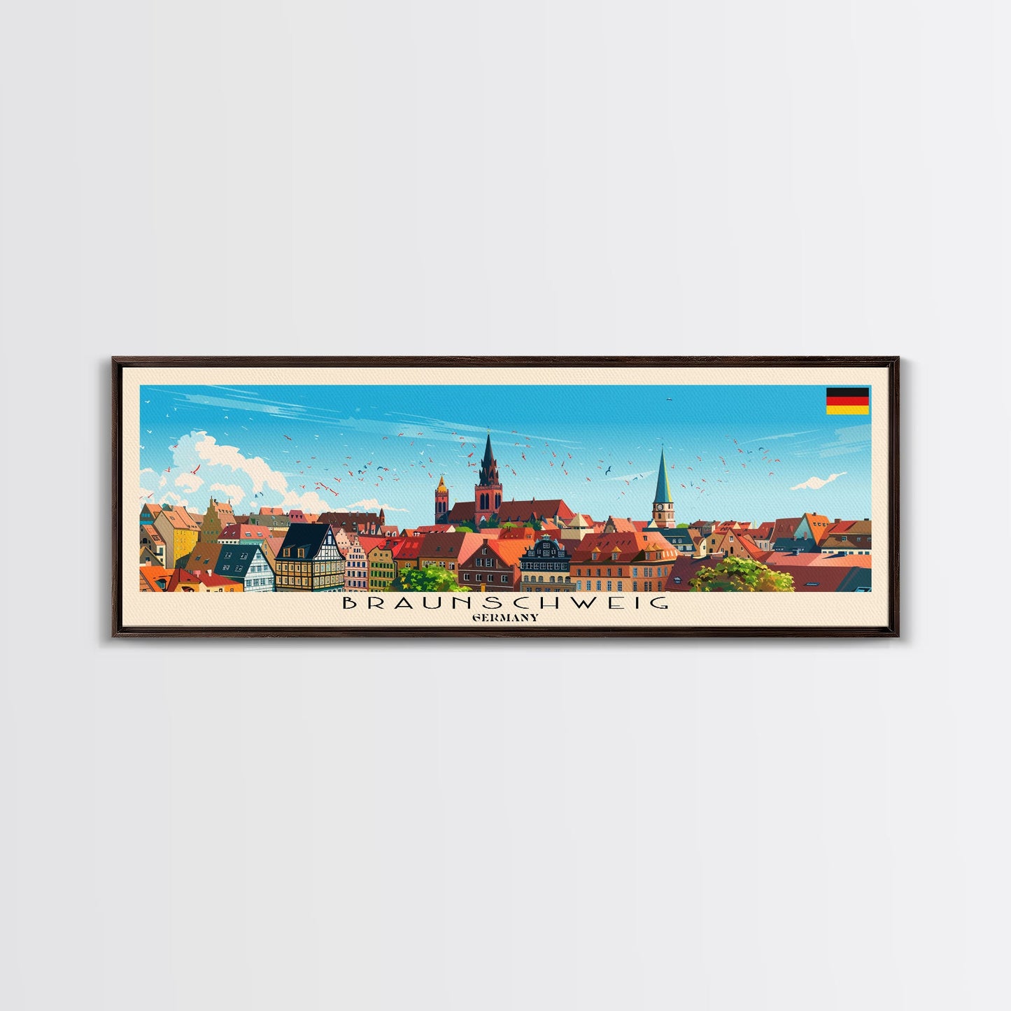Braunschweig Germany Travel Art, City Art, Framed Canvas Print or Metal Wall Art, Europe Travel Poster, Panoramic Wall Art, Extra Wide Wall Art