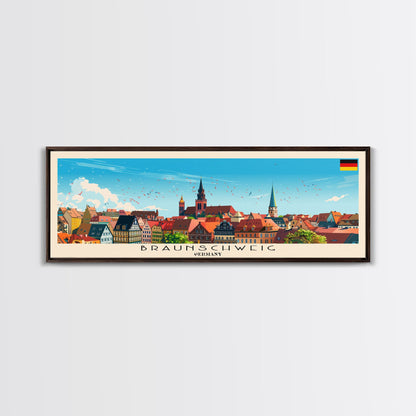 Braunschweig Germany Travel Art, City Art, Framed Canvas Print or Metal Wall Art, Europe Travel Poster, Panoramic Wall Art, Extra Wide Wall Art