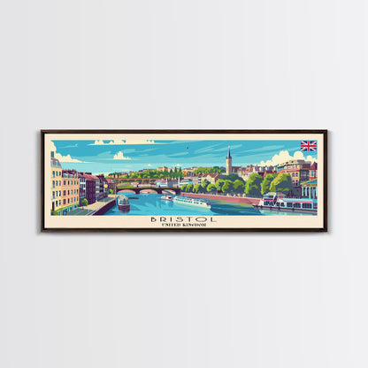 Bristol United Kingdom Panoramic Travel Poster, Framed Canvas Print or Metal Wall Art, Travel Art, Home Decor, Panoramic Painting, Midcentury Art