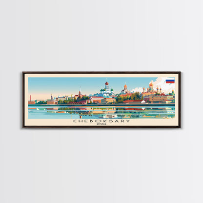 Cheboksary Russia Travel Art, City Art, Framed Canvas Print or Metal Wall Art, Europe Travel Poster, Panoramic Wall Art, Extra Wide Wall Art