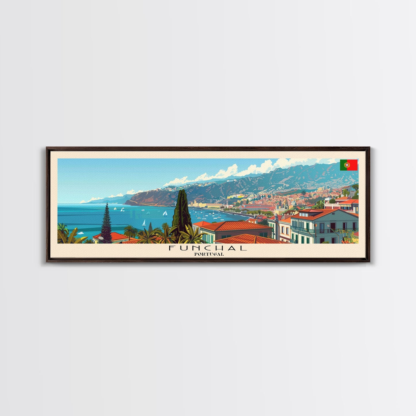 Funchal Portugal Travel Print Wall Art, Panoramic City Art, Travel Art, Wall Decor, Vacation Gift, Framed Canvas Print Or Metal Art