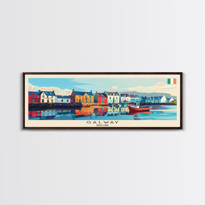 Galway Ireland Panoramic Travel Poster, Framed Canvas Print or Metal Wall Art, Travel Art, Home Decor, Panoramic Painting, Midcentury Art