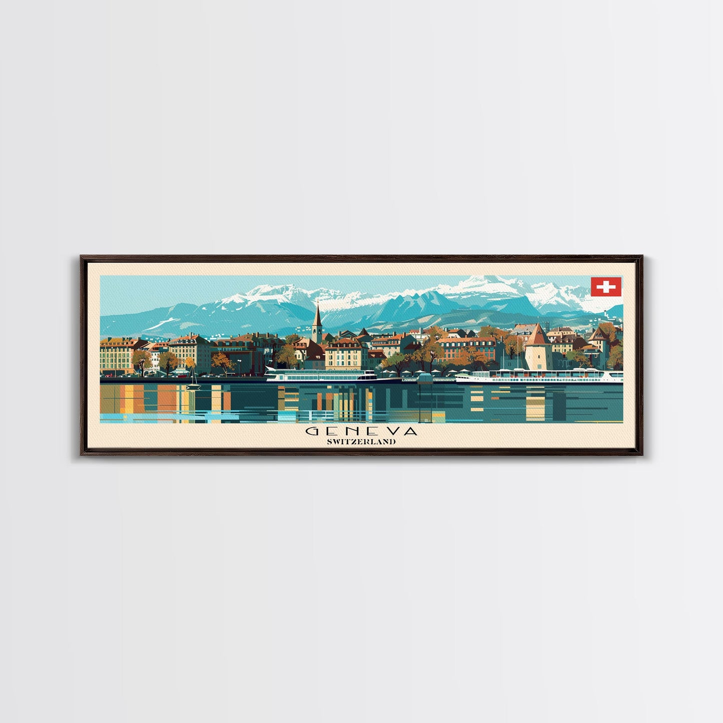 Geneva Switzerland Wall Art, Panoramic Travel Poster, Panoramic Framed Canvas Print, City Wall Art, Wall Hanging Home Decor, Travel Art