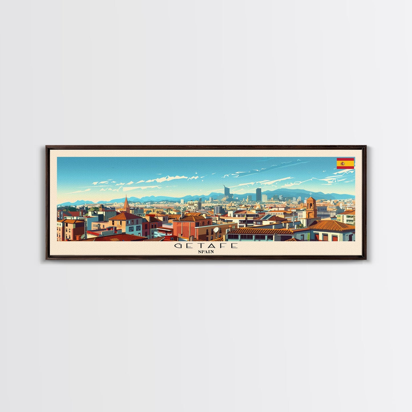 Getafe Spain Panoramic Travel Poster, Framed Canvas Print or Metal Wall Art, Travel Art, Home Decor, Panoramic Painting, Midcentury Art