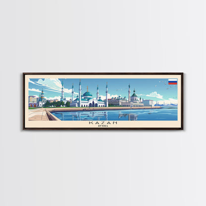 Kazan Russia Panoramic Travel Poster, Framed Canvas Print or Metal Wall Art, Travel Art, Home Decor, Panoramic Painting, Midcentury Art