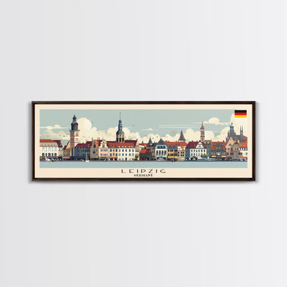 Leipzig Germany Panoramic Travel Poster, Framed Canvas Print or Metal Wall Art, Travel Art, Home Decor, Panoramic Painting, Midcentury Art