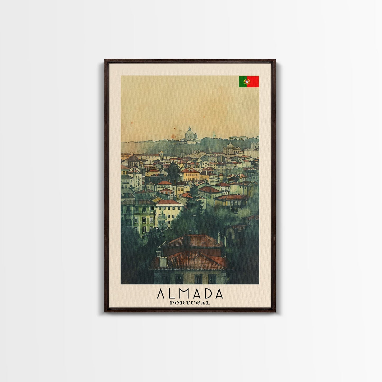Almada Portugal Historic City Travel Poster Art, Framed Canvas Print, Beautiful Wall Art for Living Room or Bedroom, Home Decoration