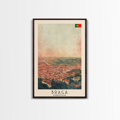 Braga Portugal Travel Poster Framed Canvas Print, Wall Art, Home Decor, Travel Print, Sunset Scene, Boho Art, Original Art