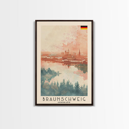 Braunschweig Germany Travel Poster Framed Canvas Print, Cityscape Art, Wall Decor, Travel Print, Watercolor Painting, Urban Scene Art