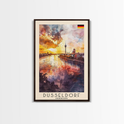 Dusseldorf, Germany Sunset Framed Canvas Print. Striking Wall Art for Living Room or Bedroom, Urban Travel Poster Decor.