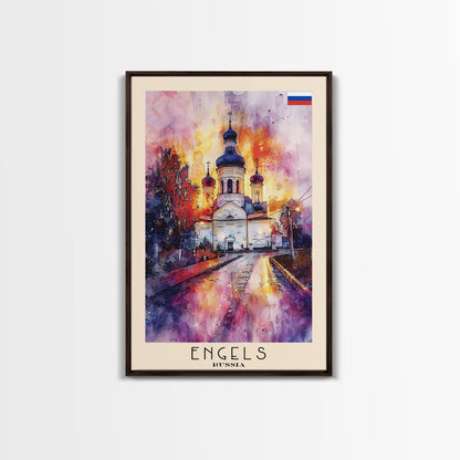 Engels, Russia Captivating Framed Canvas Print. Architectural Wall Art for Living Room or Bedroom Decor, Travel Poster.