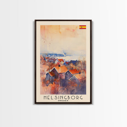 Helsingborg Sweden Coastal Town Art, Framed Canvas Wall Art, Home Decor, Living Room Art, Scandinavian Poster, Wall Decor, Travel Poster Art
