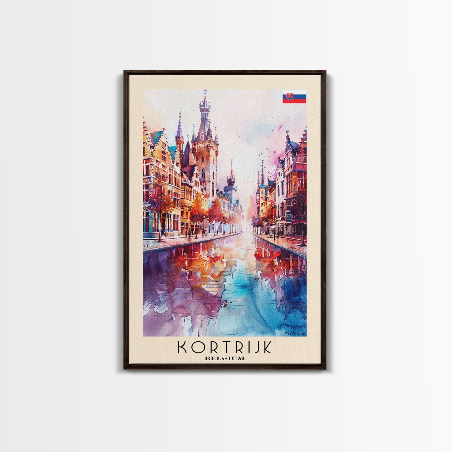 Kortrijk Belgium Charming Cityscape, Framed Canvas Print, Travel Poster, Wall Art, Nursery Decor, Belgian Urban Scene, Charming City Artwork